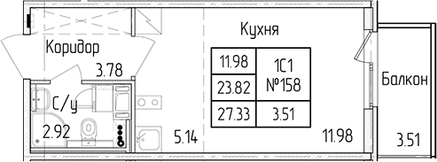 Квартира студия 23.82 м², 2/4 эт., ЖК «Любоград в Стрельне»